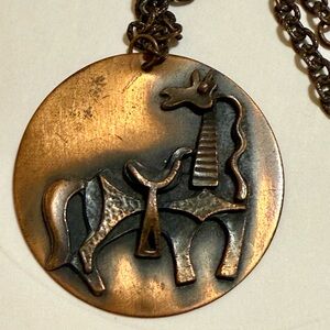 Vintage Bronze Horse Pendant Necklace
